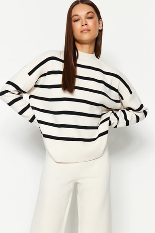 Camisola e calças wide legs - Cru e preto