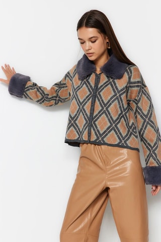 Casaco de malha - Cinzento e laranja