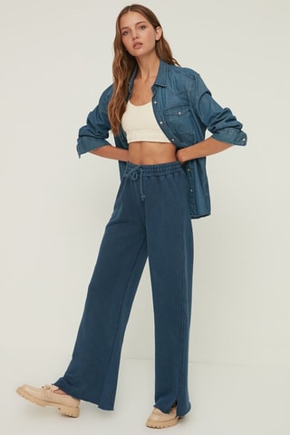 Calças de cintura alta - Azul