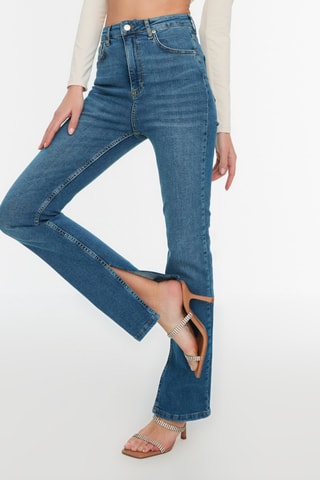 Calças de ganga bootcut de cintura alta - Azul