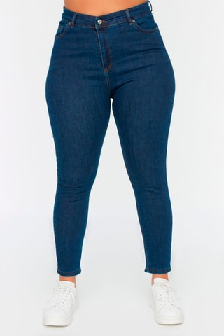 Calças de ganga skinny de cintura alta - Azul-escuro