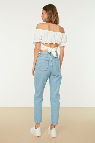 Calças de ganga boyfriend 7/8 cintura subida Azul-claro