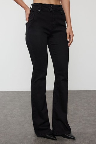 Calças de ganga de cintura alta - Preto