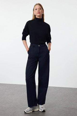 Calças de ganga de cintura alta - Azul-marinho