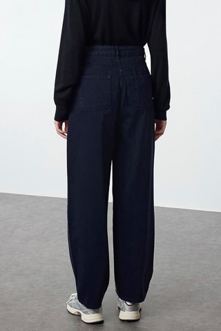 Calças de ganga de cintura alta - Azul-marinho