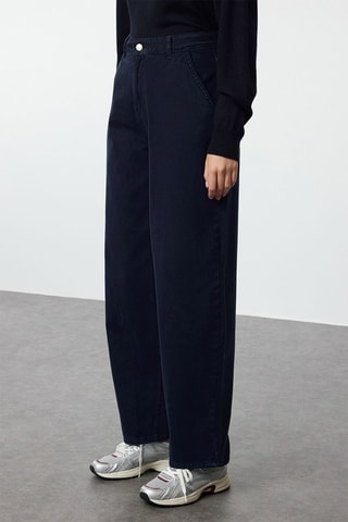 Calças de ganga de cintura alta - Azul-marinho