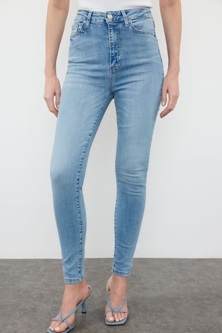 Calças de ganga de cintura alta skinny - Azul-claro