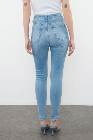 Calças de ganga de cintura alta skinny - Azul-claro