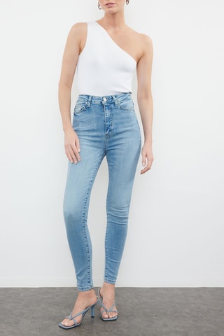 Calças de ganga de cintura alta skinny - Azul-claro