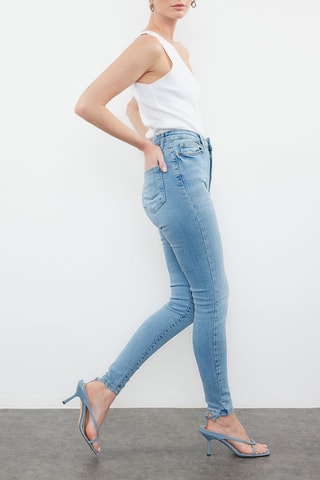 Calças de ganga de cintura alta skinny - Azul-claro