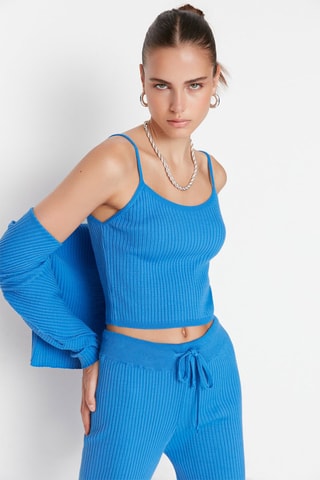 Crop top e calças palazzo - Turquesa