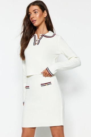 Top e saia direita de cintura alta - Cru