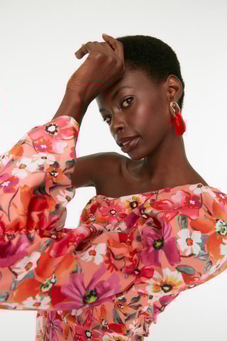 Vestido assimétrico - Laranja e branco