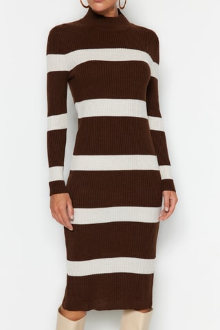 Vestido-camisola - Castanho e cru