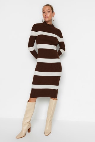 Vestido-camisola - Castanho e cru