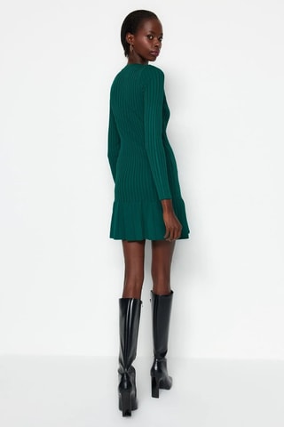 Vestido com folhos - Verde-esmeralda