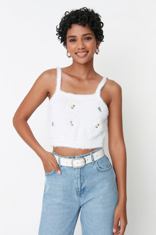 Casaco de malha e crop top - Cru