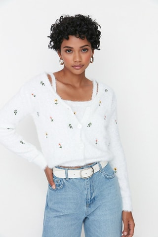 Casaco de malha e crop top - Cru