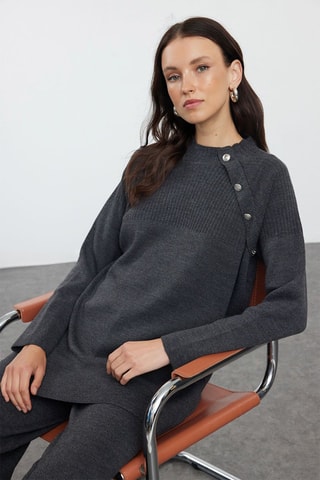 Casaco de malha comprido e calças - Cinzento