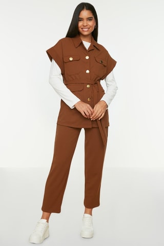 Casaco de malha e calças relaxed - Camel