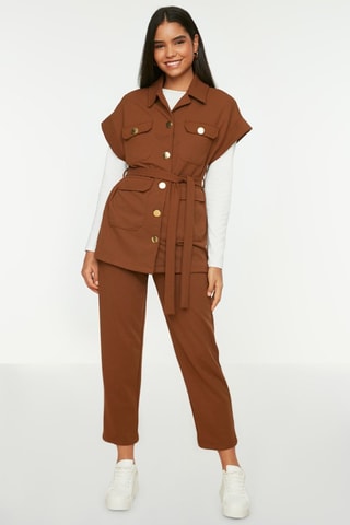 Casaco de malha e calças relaxed - Camel