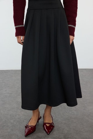 Minissaia plissada de cintura alta - Preto