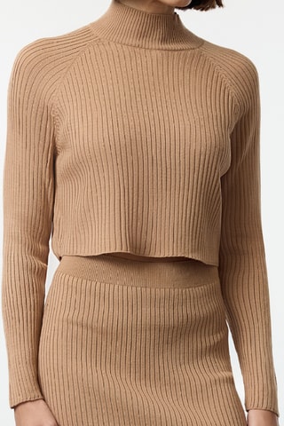 Crop top e saia direita - Camel