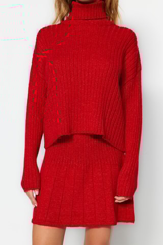 Camisola oversize e saia estilo patinadora - Vermelho-tijolo