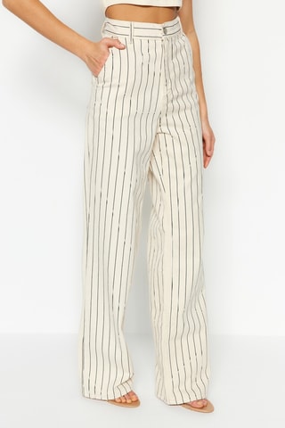 Calças wide legs de cintura alta - Bege
