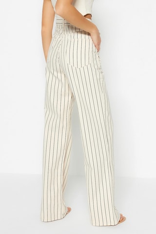 Calças wide legs de cintura alta - Bege