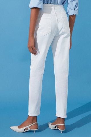 Calças de ganga mom de cintura alta - Branco