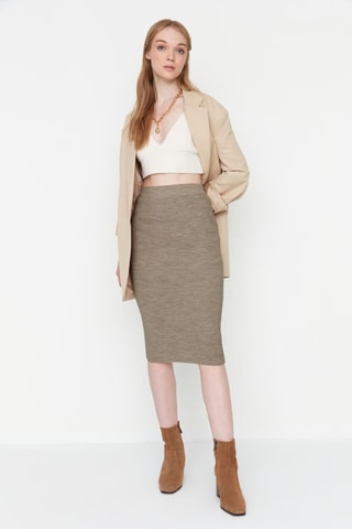 Saia justa de cintura alta - Bege ­mesclado