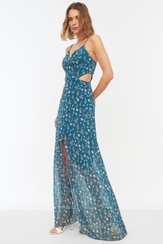 Vestido comprido - Azul-pato