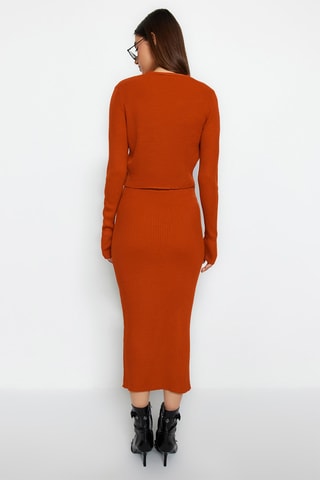 Vestido e casaco de malha - Vermelho-tijolo