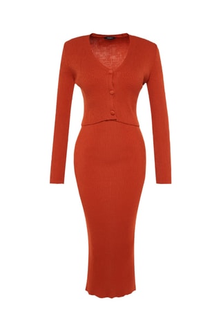 Vestido e casaco de malha - Vermelho-tijolo