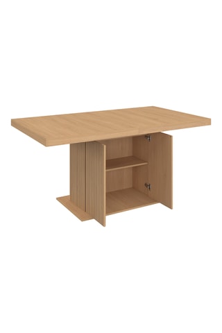 Mesa de refeição extensível Faustine madeira e pés ripas com arrumação integrada 160-200cm 