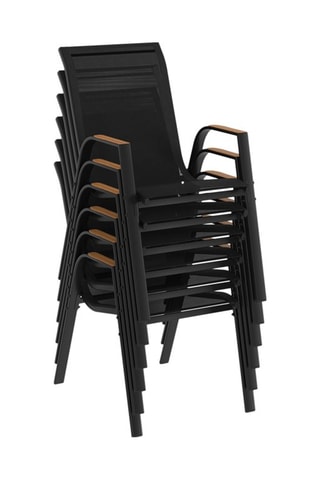 Conjunto de refeição Timbia 8 lugares preto e vidro temperado efeito madeira