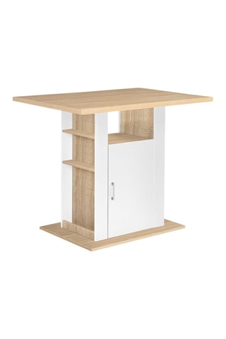 Ilha central de cozinha Théo L110cm madeira e branco com arrumação