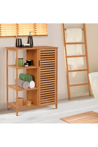 Móvel para casa de banho Maya 1 porta em bambu com prateleiras laterais
