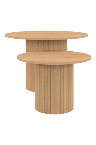 Mesas de centro redondas empilháveis Alvar madeira e pés de ripas - conjunto de 2