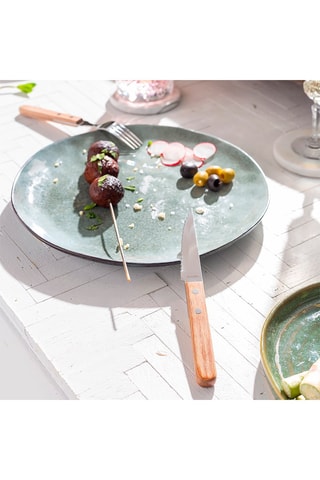 6 couteaux Steak Pizza Bois en acier inoxydable et bois de pakka - 10,5 cm