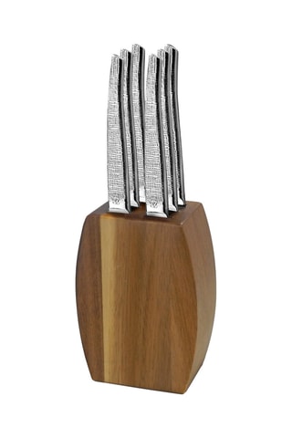 Bloc en bois avec 6 couteaux à steak en acier inoxydable