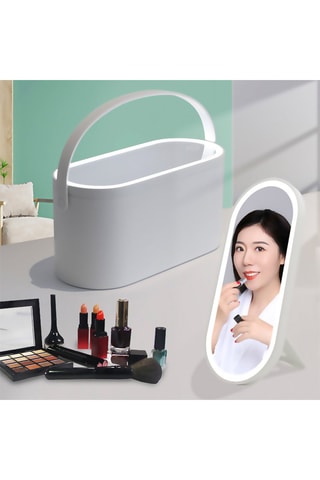 Miroir lumineux à LED et boîte de rangement - Blanc