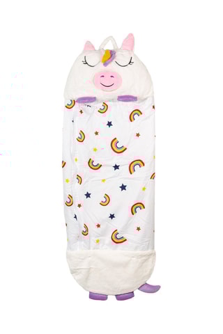 Sac de couchage transformable en oreiller licorne - Blanc et rose - 128 x 45 cm