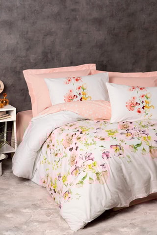 Conjunto de edredão em algodão 140 fios/cm² Emma -  Branco e laranja