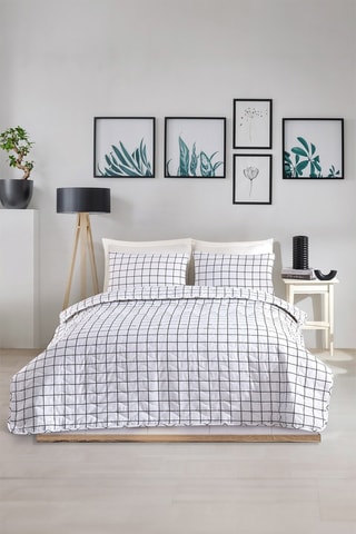 Conjunto de colcha em algodão de 48 fios/cm² - Preto e branco