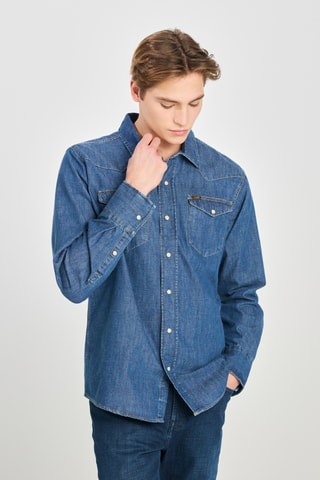 Camisa regular de ganga - Azul