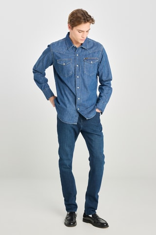 Camisa regular de ganga - Azul