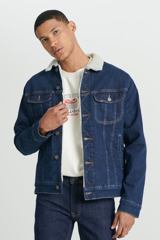 Casaco regular de ganga - Azul-escuro