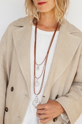 Colar com várias fileiras Mistral - Couro e banhado a prata